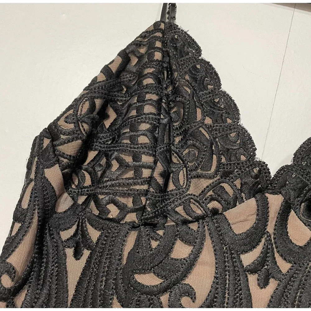 Bardot Sheath Dress Womens 10 Midi Black Lace‎ V-Neck Lined